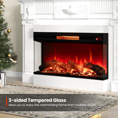 36 Inch 3-Sided 1500W Electric Fireplace with 7-Color Flame-Black - Color: Black