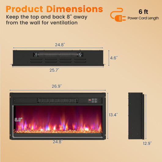 18/23/26 Inch 1500W Electric Fireplace Insert with Remote Control-26 inches - Color: Black - Size: 26 inches