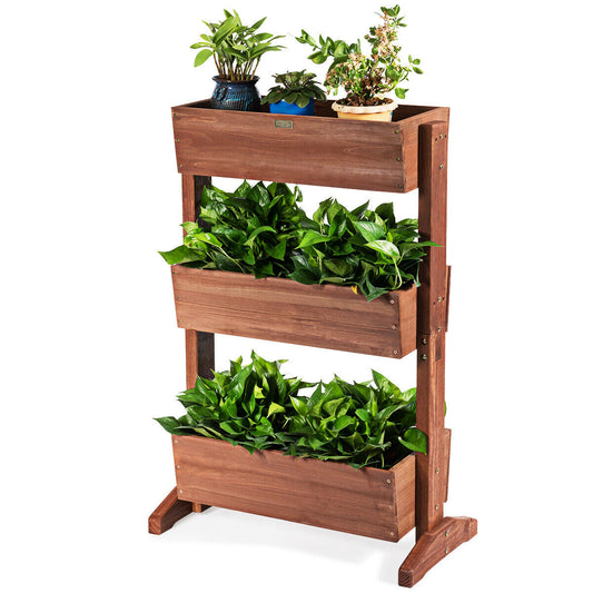 3-Tier Raised Garden Bed with Detachable Ladder and Adjustable Shelf - Color: Natural