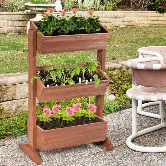 3-Tier Raised Garden Bed with Detachable Ladder and Adjustable Shelf - Color: Natural