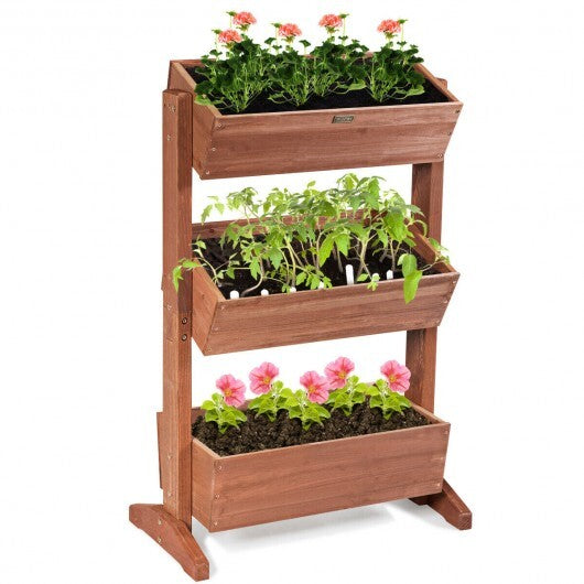 3-Tier Raised Garden Bed with Detachable Ladder and Adjustable Shelf - Color: Natural