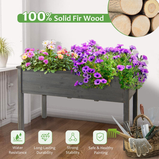 Wooden Raised Vegetable Garden Bed Elevated Grow Vegetable Planter-Gray - Color: Gray