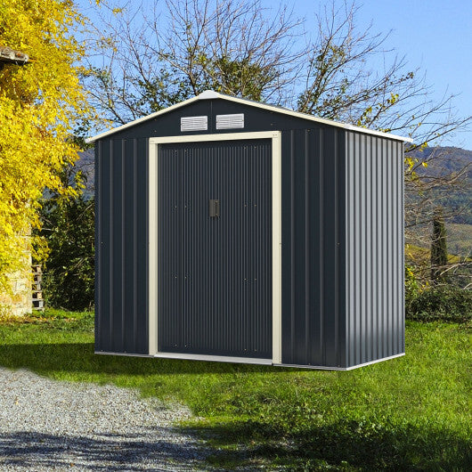 7 Feet x 4 Feet Metal Storage Shed with Sliding Double Lockable Doors-Gray - Color: Gray