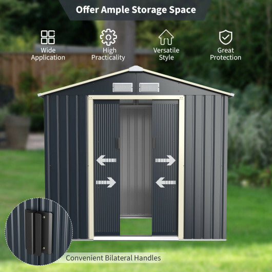 7 Feet x 4 Feet Metal Storage Shed with Sliding Double Lockable Doors-Gray - Color: Gray