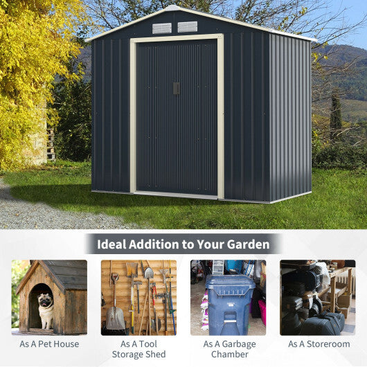 7 Feet x 4 Feet Metal Storage Shed with Sliding Double Lockable Doors-Gray - Color: Gray