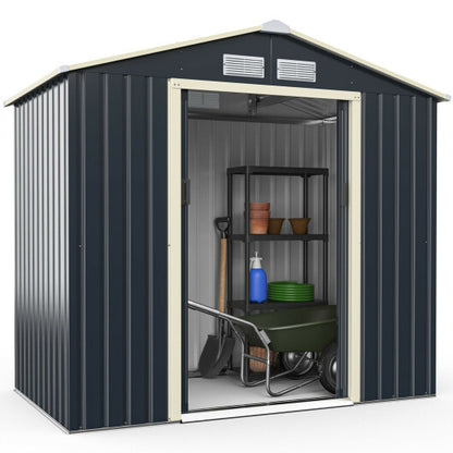 7 Feet x 4 Feet Metal Storage Shed with Sliding Double Lockable Doors-Gray - Color: Gray