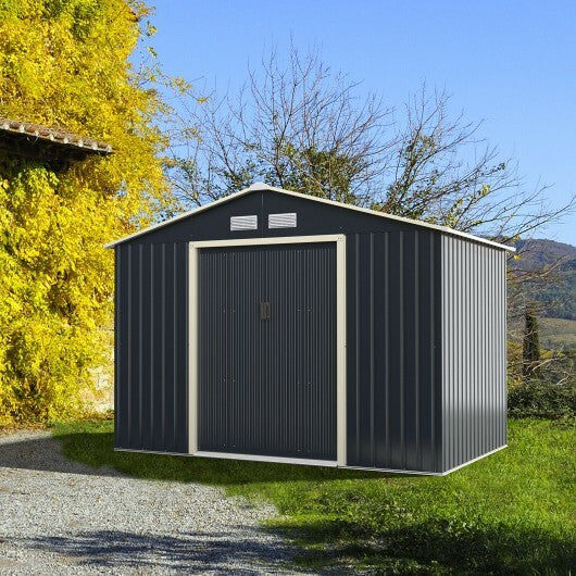 9 x 6 Feet Metal Storage Shed for Garden and Tools-Gray - Color: Gray