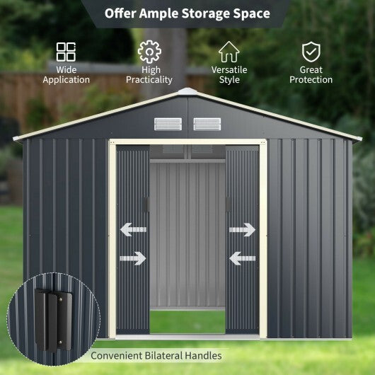 9 x 6 Feet Metal Storage Shed for Garden and Tools-Gray - Color: Gray