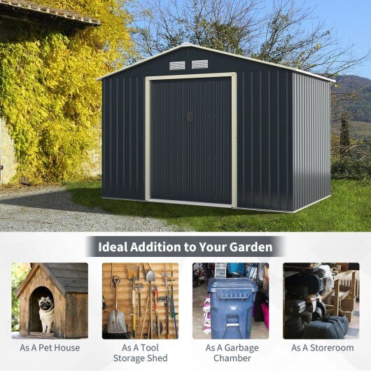 9 x 6 Feet Metal Storage Shed for Garden and Tools-Gray - Color: Gray