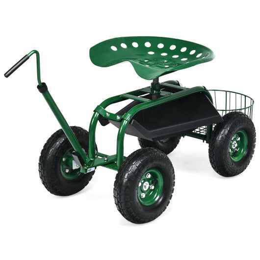 Extendable Handle Garden Cart Rolling Wagon Scooter - Color: Green