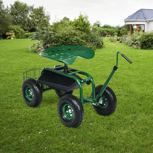 Extendable Handle Garden Cart Rolling Wagon Scooter - Color: Green