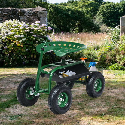 Extendable Handle Garden Cart Rolling Wagon Scooter - Color: Green