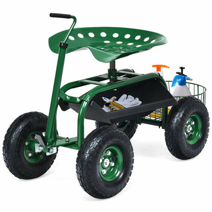 Extendable Handle Garden Cart Rolling Wagon Scooter - Color: Green