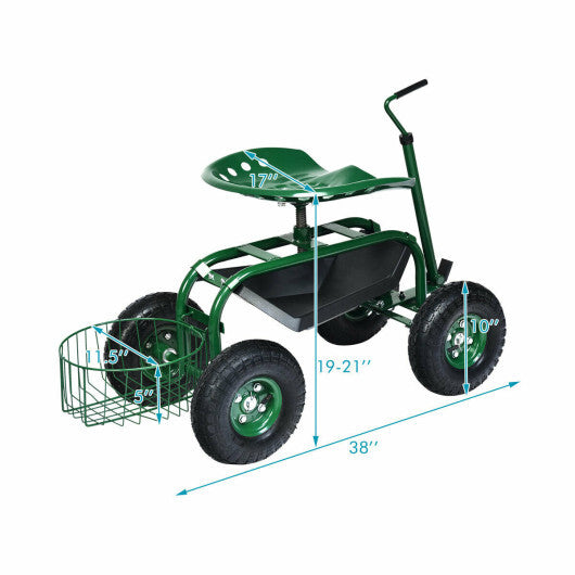 Extendable Handle Garden Cart Rolling Wagon Scooter - Color: Green