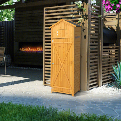 71 Inch Tall Garden Tool Storage Cabinet with Lockable Doors and Foldable Table-Natural - Color: Natural