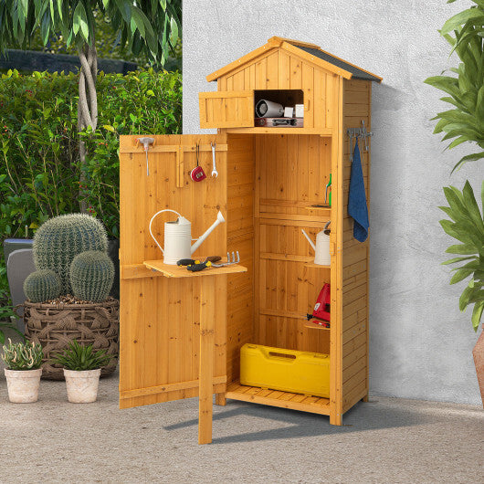 71 Inch Tall Garden Tool Storage Cabinet with Lockable Doors and Foldable Table-Natural - Color: Natural