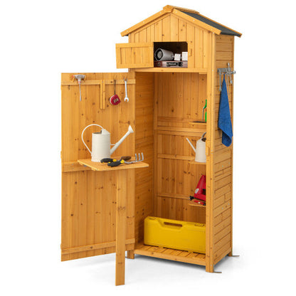 71 Inch Tall Garden Tool Storage Cabinet with Lockable Doors and Foldable Table-Natural - Color: Natural