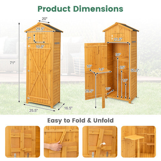 71 Inch Tall Garden Tool Storage Cabinet with Lockable Doors and Foldable Table-Natural - Color: Natural