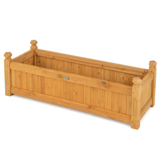 Wooden Rectangular Garden Bed with Drainage System-Natural - Color: Natural