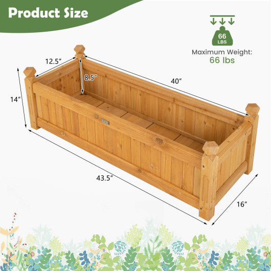 Wooden Rectangular Garden Bed with Drainage System-Natural - Color: Natural