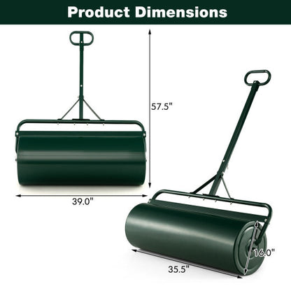 39 Inch Wide Push/Tow Lawn Roller-Green - Color: Green