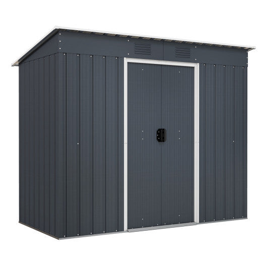 3.6 x 7.1 FT Outside Garden Storage Shed Tool House with Ground Foundation Frame - Color: Dark Green