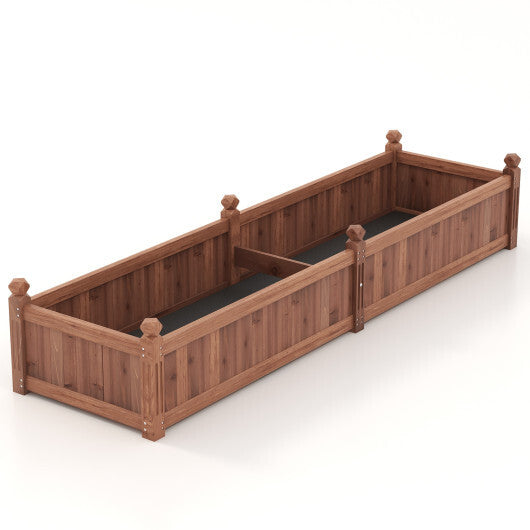 91 x 24 x 16 Inch Divisible Planter Box with Corner Drainage and Non-woven Liner for Growing Vegetables-Brown - Color: Brown