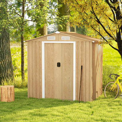 6 x 4 Feet Galvanized Steel Storage Shed with Lockable Sliding Doors-Natural - Color: Natural