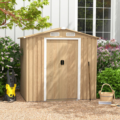 6 x 4 Feet Galvanized Steel Storage Shed with Lockable Sliding Doors-Natural - Color: Natural