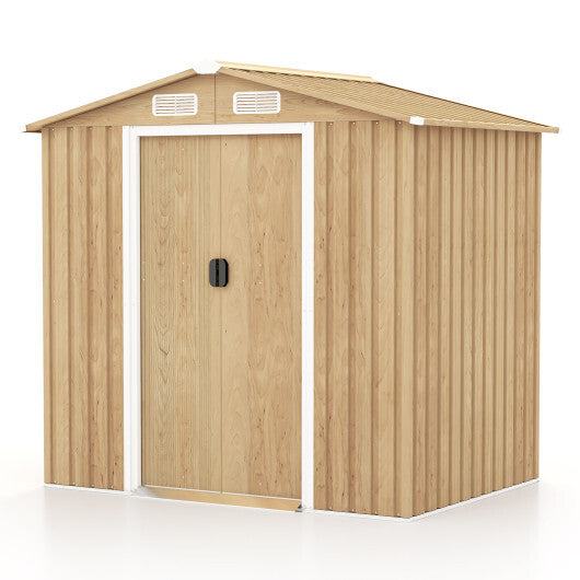 6 x 4 Feet Galvanized Steel Storage Shed with Lockable Sliding Doors-Natural - Color: Natural