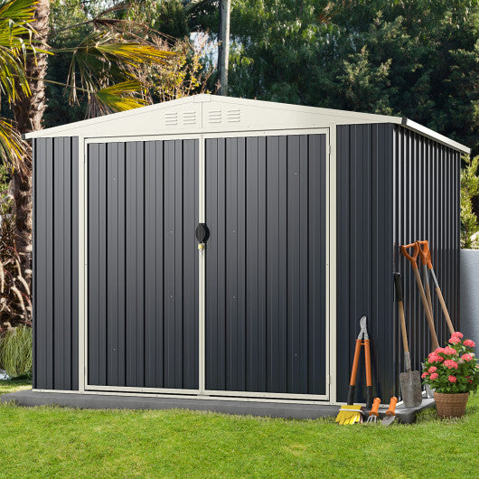 7.5 x 6.3 FT Metal Outdoor Storage Shed with Lockable Door-Gray - Color: Gray