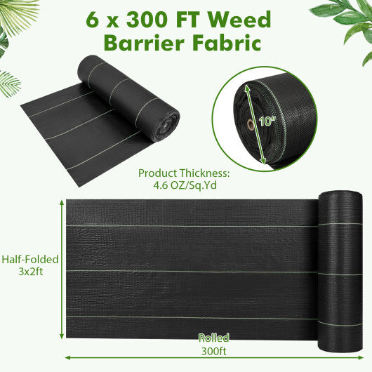 6.5 x 330/4 x 250/6 x 300 Feet Weed Barrier Landscape Fabric-6 ft - Color: Black - Size: 6 ft