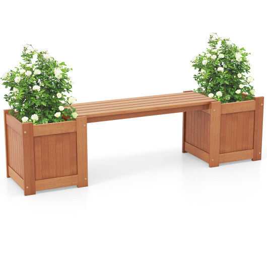 Wood Planter Box with Bench for Garden Yard Balcony - Color: Natural