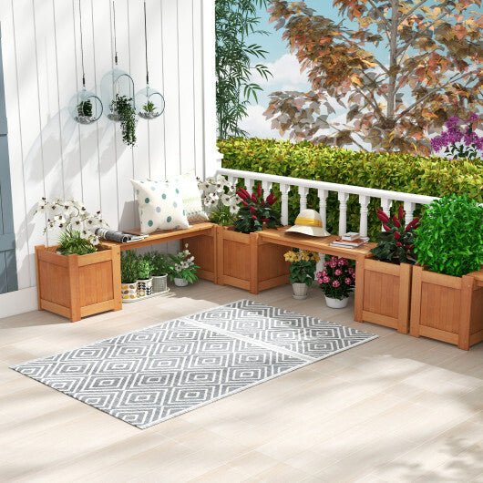 Wood Planter Box with Bench for Garden Yard Balcony - Color: Natural