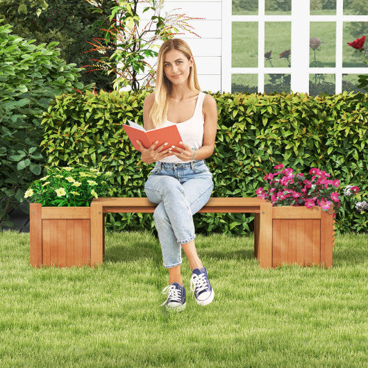 Wood Planter Box with Bench for Garden Yard Balcony - Color: Natural