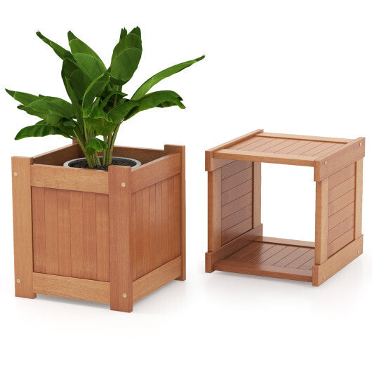 Wood Planter Box with Bench for Garden Yard Balcony - Color: Natural