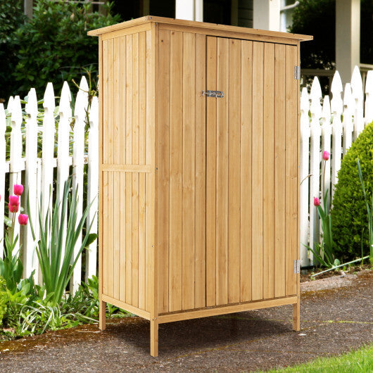 5  3 Feet Outdoor Storage Cabinet with Asphalt Roof and 3 Shelves-Natural - Color: Natural