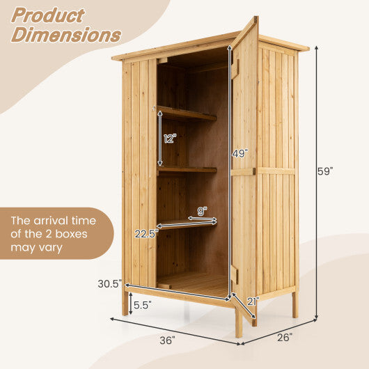 5  3 Feet Outdoor Storage Cabinet with Asphalt Roof and 3 Shelves-Natural - Color: Natural