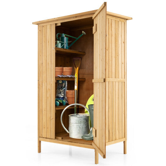 5  3 Feet Outdoor Storage Cabinet with Asphalt Roof and 3 Shelves-Natural - Color: Natural