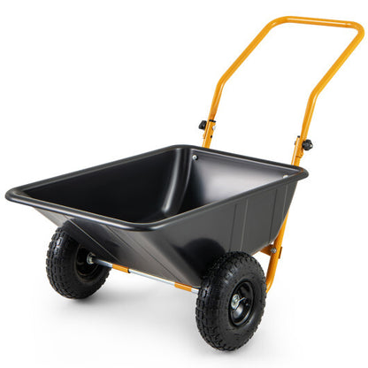 Dual-Wheel Wheelbarrow Garden Utility Cart with Pneumatic Tires-Black - Color: Black