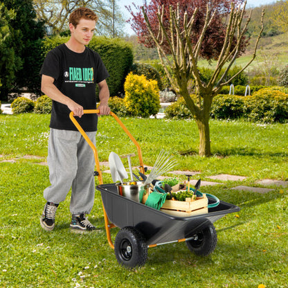 Dual-Wheel Wheelbarrow Garden Utility Cart with Pneumatic Tires-Black - Color: Black