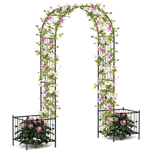 2 in 1 Garden Arbor with 2 Side Planters and 8 Ground Stakes-Black - Color: Black