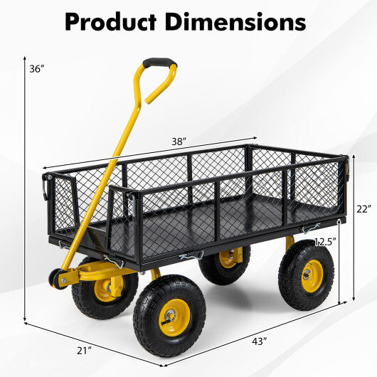 Utility Garden Wagon with 4 Removable Side Panels and 900/1200 LBS Load Capacity-43 X21 X 36 Inch - Size: 43" x 21" x 36"