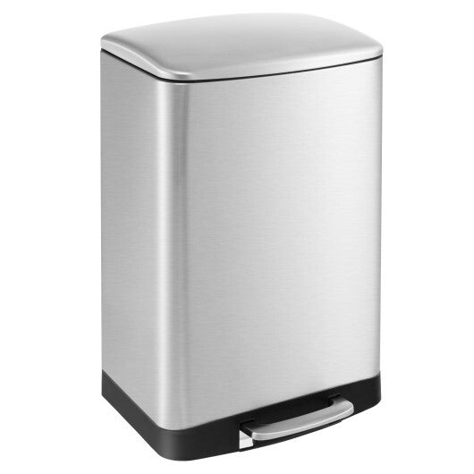 13.2 Gal Stainless Steel Trash Can with Lock Device-Sliver - Color: Silver