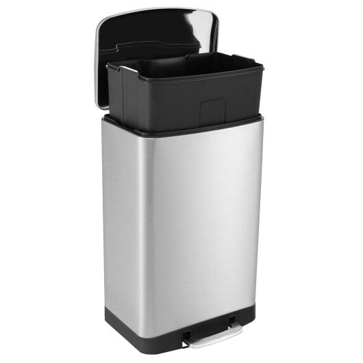 13.2 Gal Stainless Steel Trash Can with Lock Device-Sliver - Color: Silver