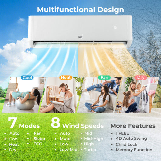 18000 BTU 2 Zone 22 SEER2 Mini Split AC with Heat Pump-9K + 9K - Color: White - Size: 9K + 9K