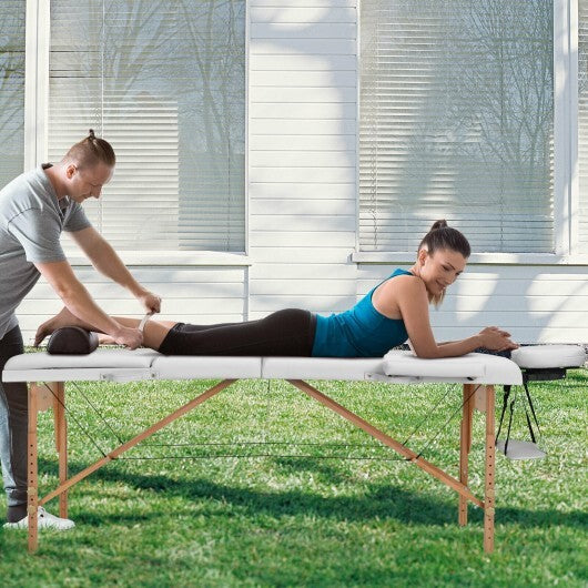 3 Fold Portable Adjustable Massage Table with Carry Case - Color: White