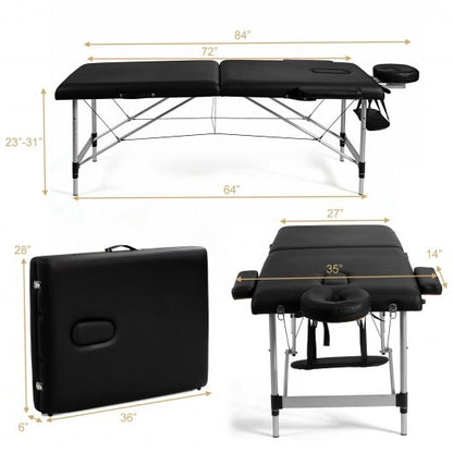 84 Inch L Portable Adjustable Massage Bed with Carry Case for Facial Salon Spa-Black - Color: Black