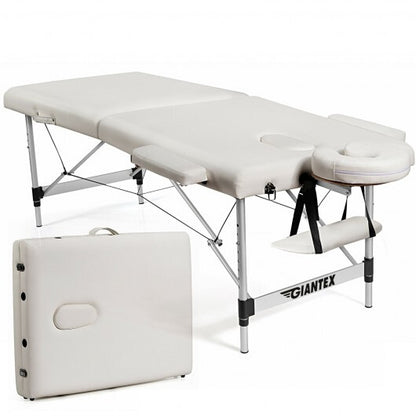 84 Inch L Portable Adjustable Massage Bed with Carry Case for Facial Salon Spa -White - Color: White