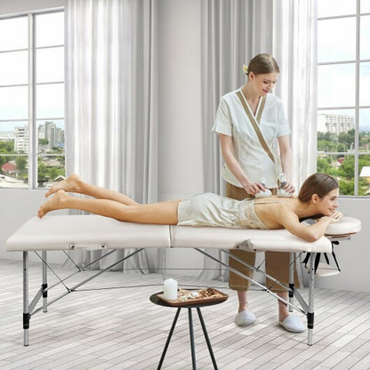 84 Inch L Portable Adjustable Massage Bed with Carry Case for Facial Salon Spa -White - Color: White